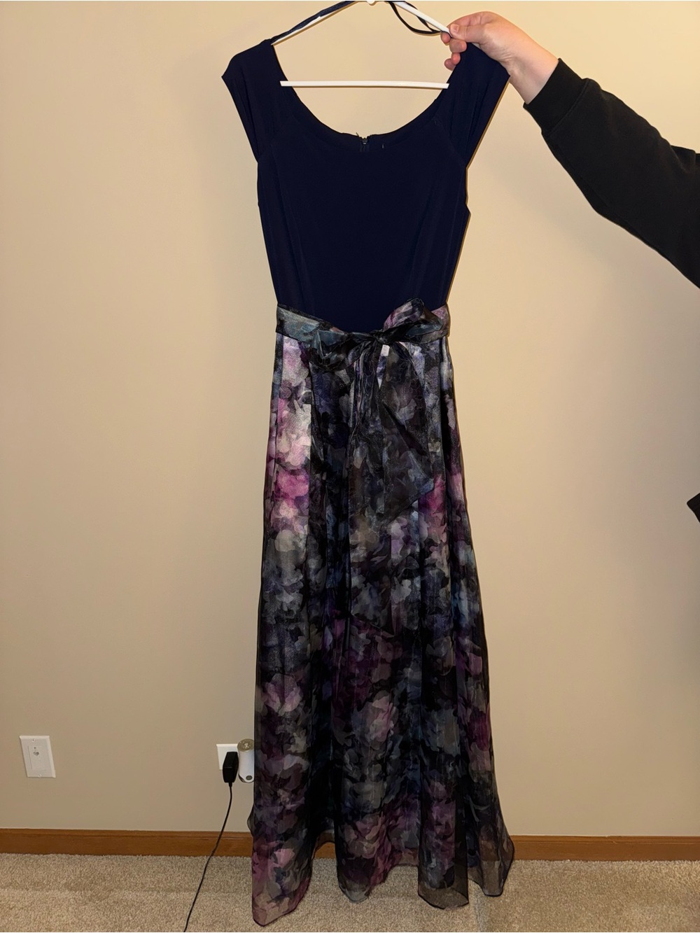 Eliza J Navy Bodice Floral Maxi Dress with Tie Sash